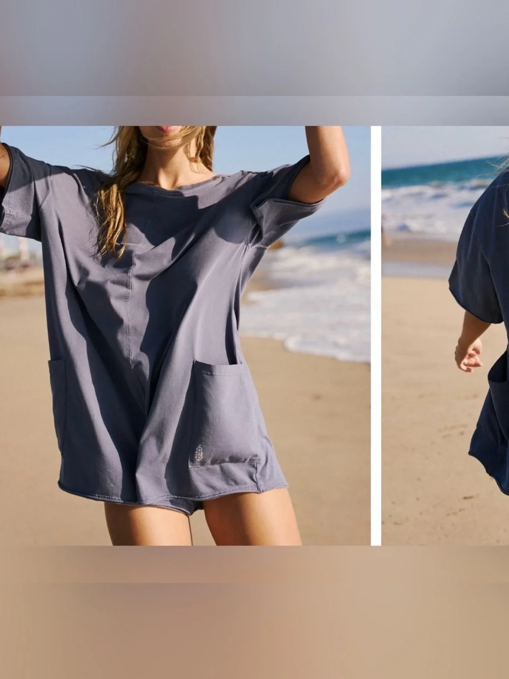 NWOT Free People FP Movement Hot Shot Tee Romper - Blue indigo navy - XL